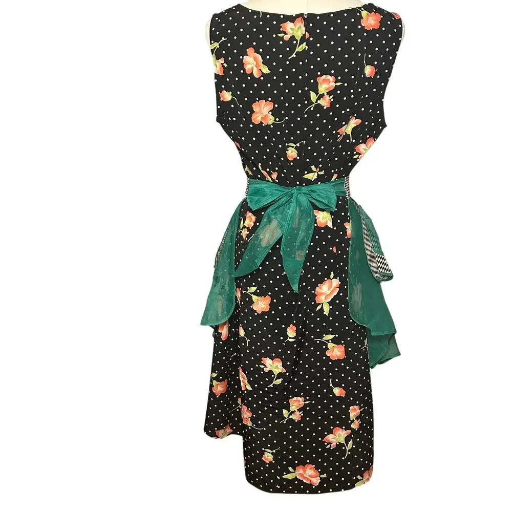 Vintage1950s Harlequin Organza Hostess Apron Green Sheer Ruffle Miu Miu Style OS